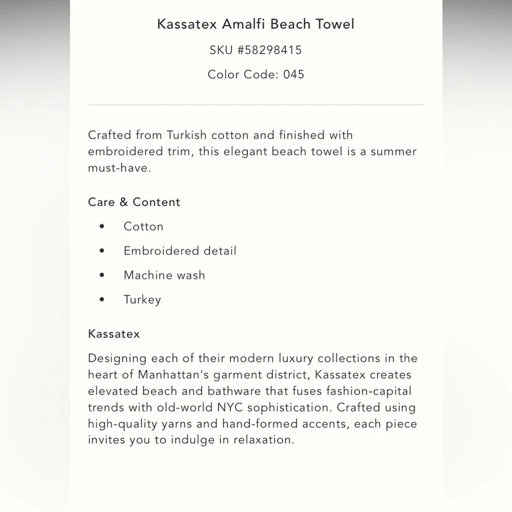 Anthropologie Kassatex Amalfi Beach Towel NWT